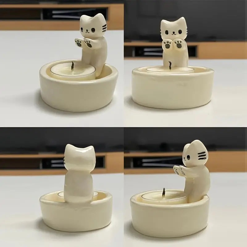 Ceramiczny świecznik w kształcie kota z ręcznie wykonanym wykończeniem