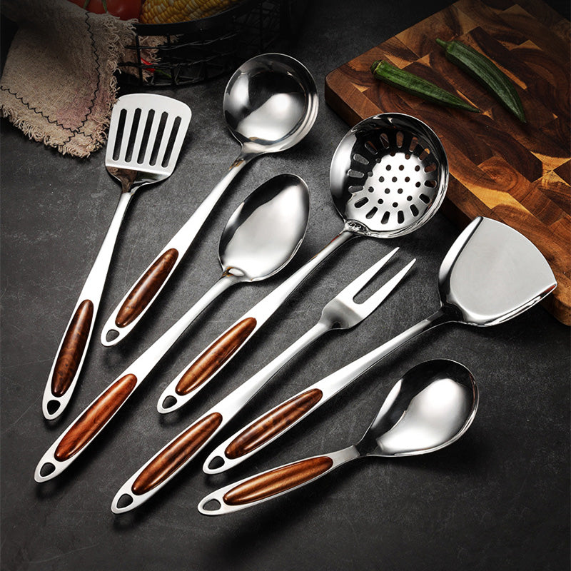 ChefElite 5 Piece Stainless Steel Kitchen Utensil Set with Heat Resistant Handles
