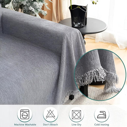 Chenille-Sofabezug mit Quastenbesatz zum stilvollen Schutz von Möbeln