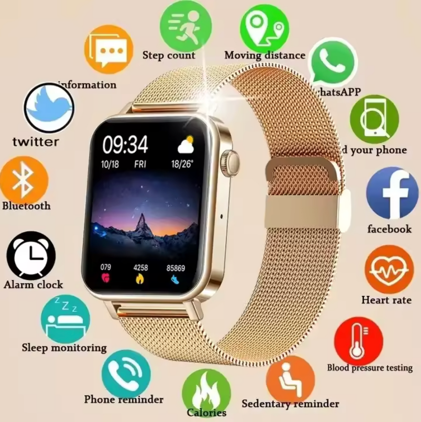 ChicTime Kvinders Smartwatch med Fitness- og Sundhedsovervågning