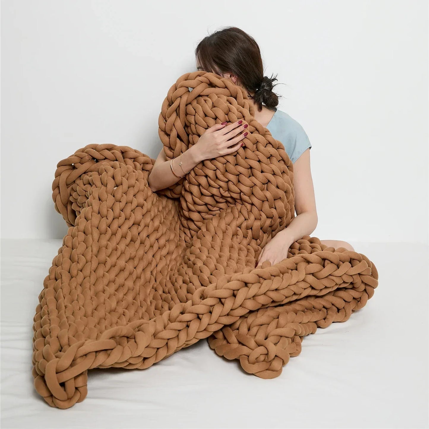 Chunky Knit Weighted Throw Blanket Handmade Cozy Home Blanket