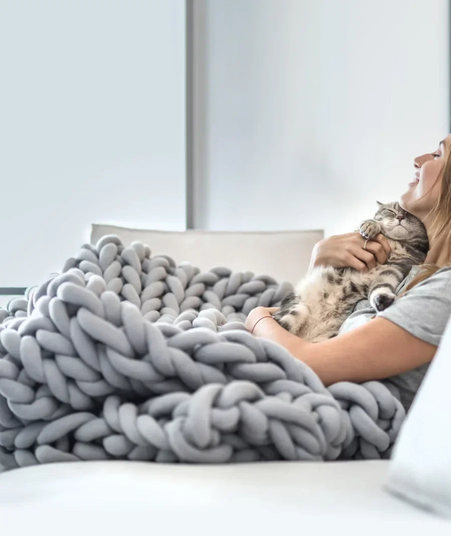 Chunky Knit Weighted Throw Blanket Handmade Cozy Home Blanket