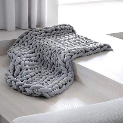 Chunky Knit Weighted Throw Blanket Handmade Cozy Home Blanket