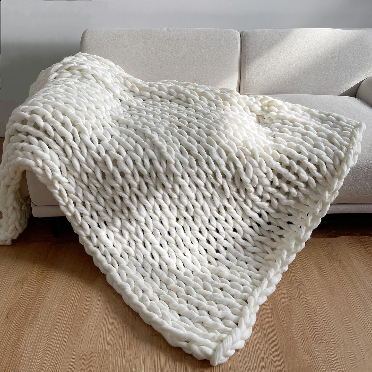 Chunky Knit Weighted Throw Blanket Handmade Cozy Home Blanket