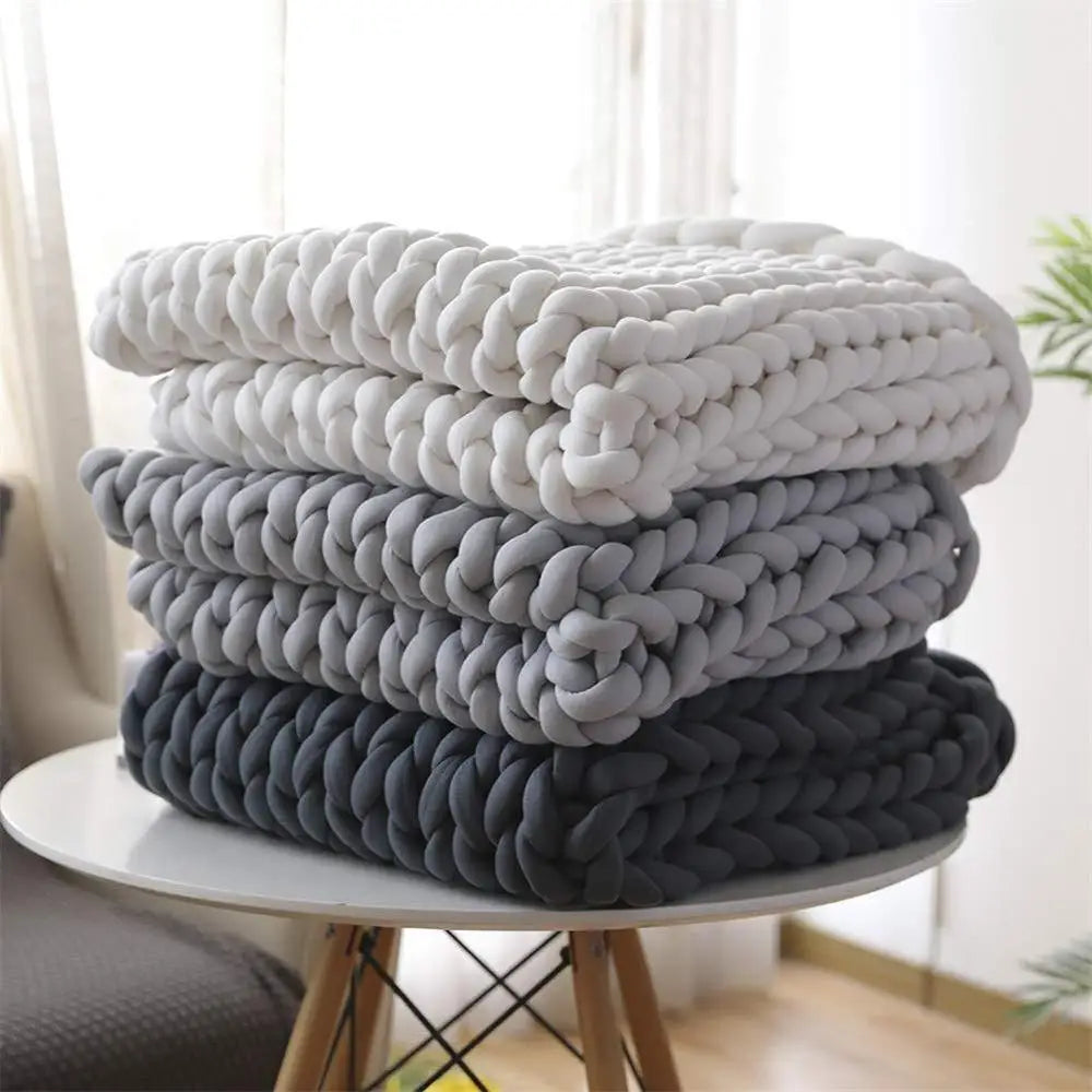 Chunky Knit Weighted Throw Blanket Handmade Cozy Home Blanket