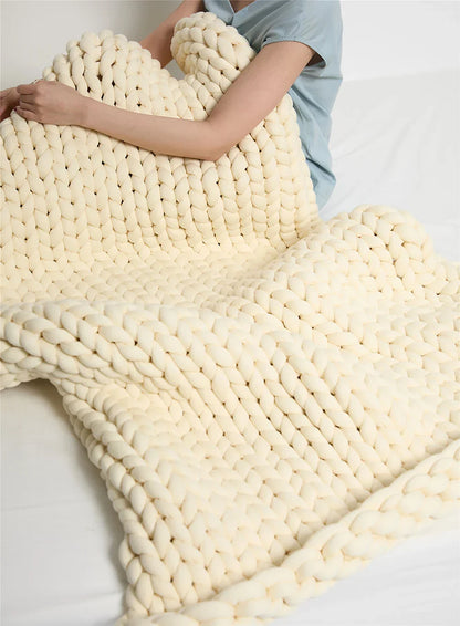 Chunky Knit Weighted Throw Blanket Handmade Cozy Home Blanket