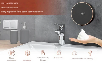 Cleon automatische zeepdispenser met contactloze sensor, LED-display en oplaadbare wandmontage