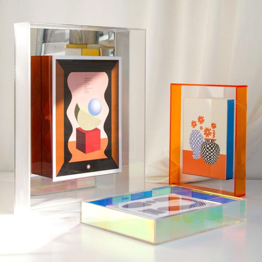 Kleurrijke fotolijst van acryl met modern ontwerp en transparant midden