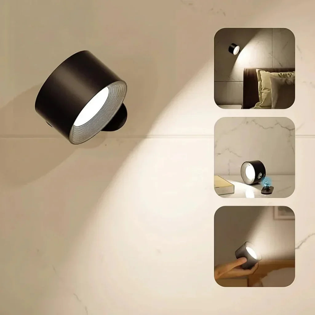 Cordless Rotating LED Wall Light Rechargeable Dimmable Night Lamp