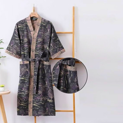 Kimono-badekåbe i bomuld – let dobbeltlagsbadekåbe i gaze med afslappet pasform og åndbart stof