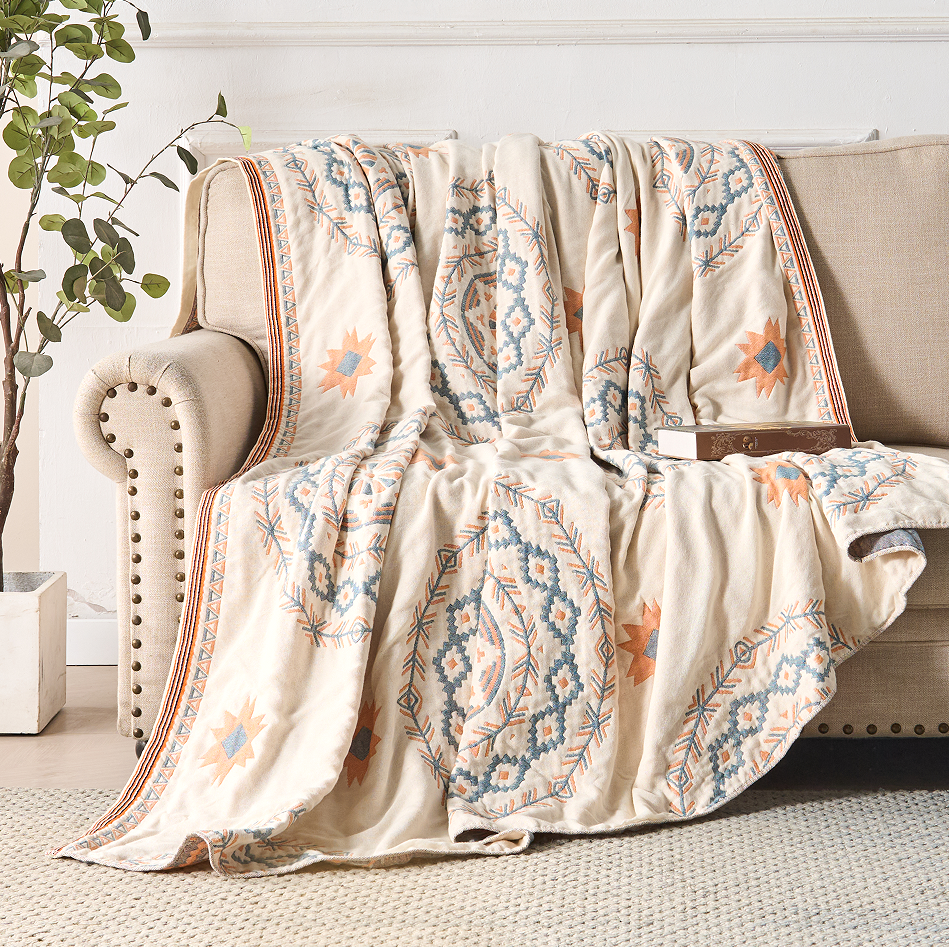 Katoenen mandala-plaid – decoratieve deken in bohostijl voor banken en bedden