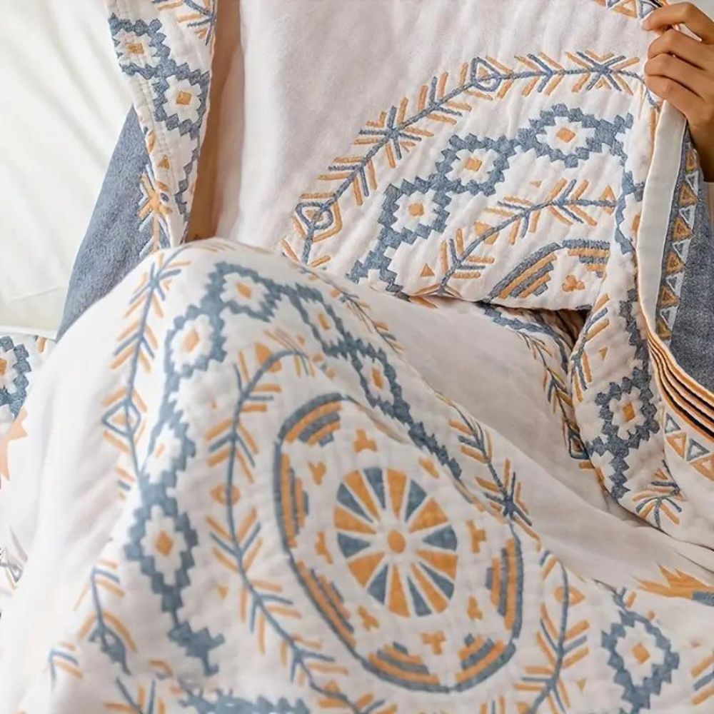 Cotton Throw Blanket with Bohemian Mandala Design