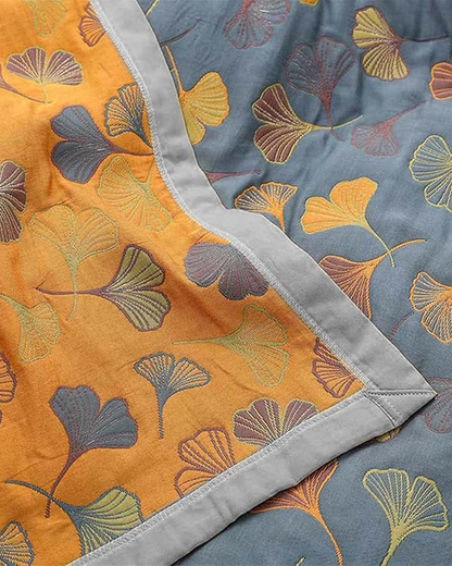 Katoenen plaid met reliëfbladpatroon en omkeerbaar ontwerp