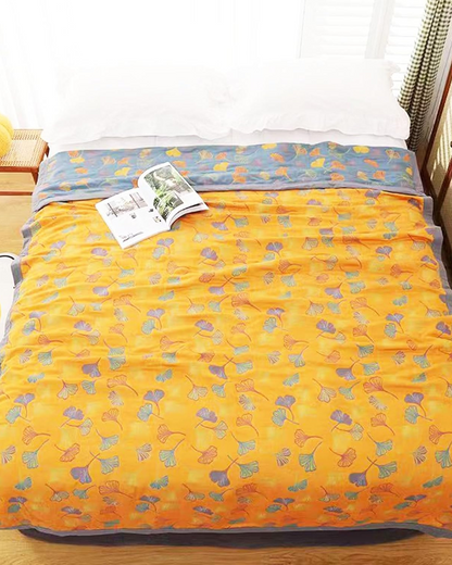 Katoenen plaid met reliëfbladpatroon en omkeerbaar ontwerp