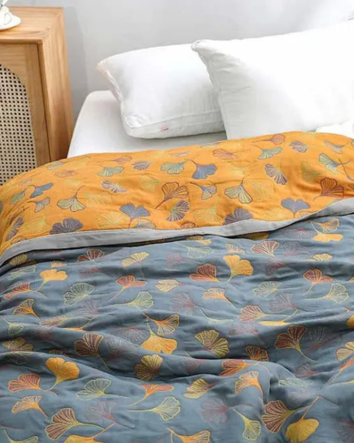 Katoenen plaid met reliëfbladpatroon en omkeerbaar ontwerp