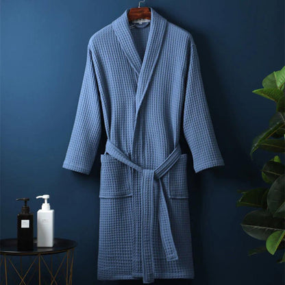 Baumwoll-Waffelpiqué-Bademantel mit elegantem V-Ausschnitt und verstellbarem Gürtel