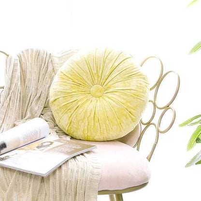 Rund pude i knust velour med blødt fiberfyld