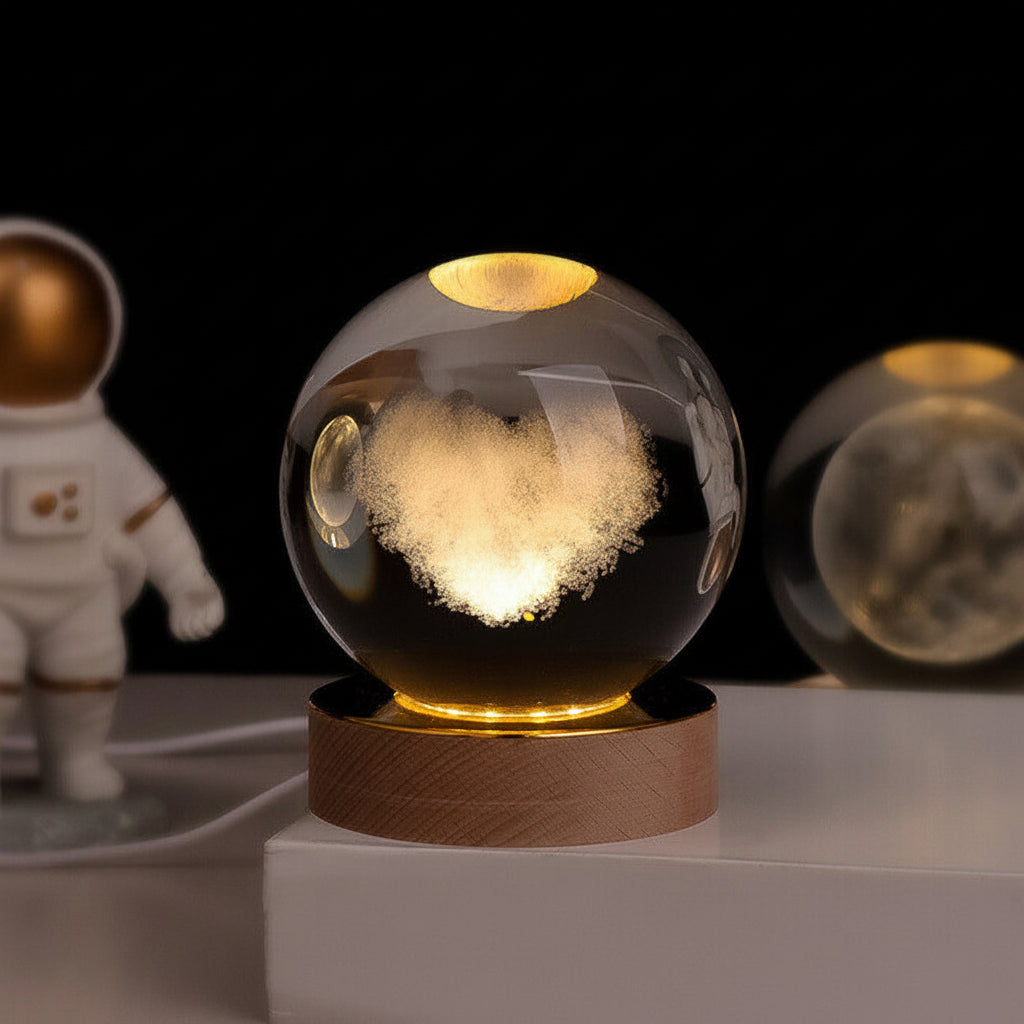 Krystalkugle med indgraveret 3D-planet LED-natlampe USB-bordlampe