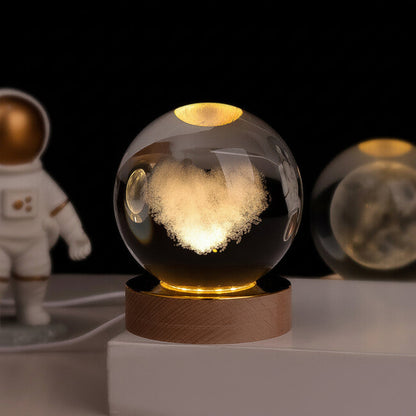 Krystalkugle med indgraveret 3D-planet LED-natlampe USB-bordlampe