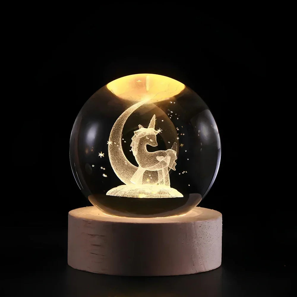 Krystalkugle med indgraveret 3D-planet LED-natlampe USB-bordlampe
