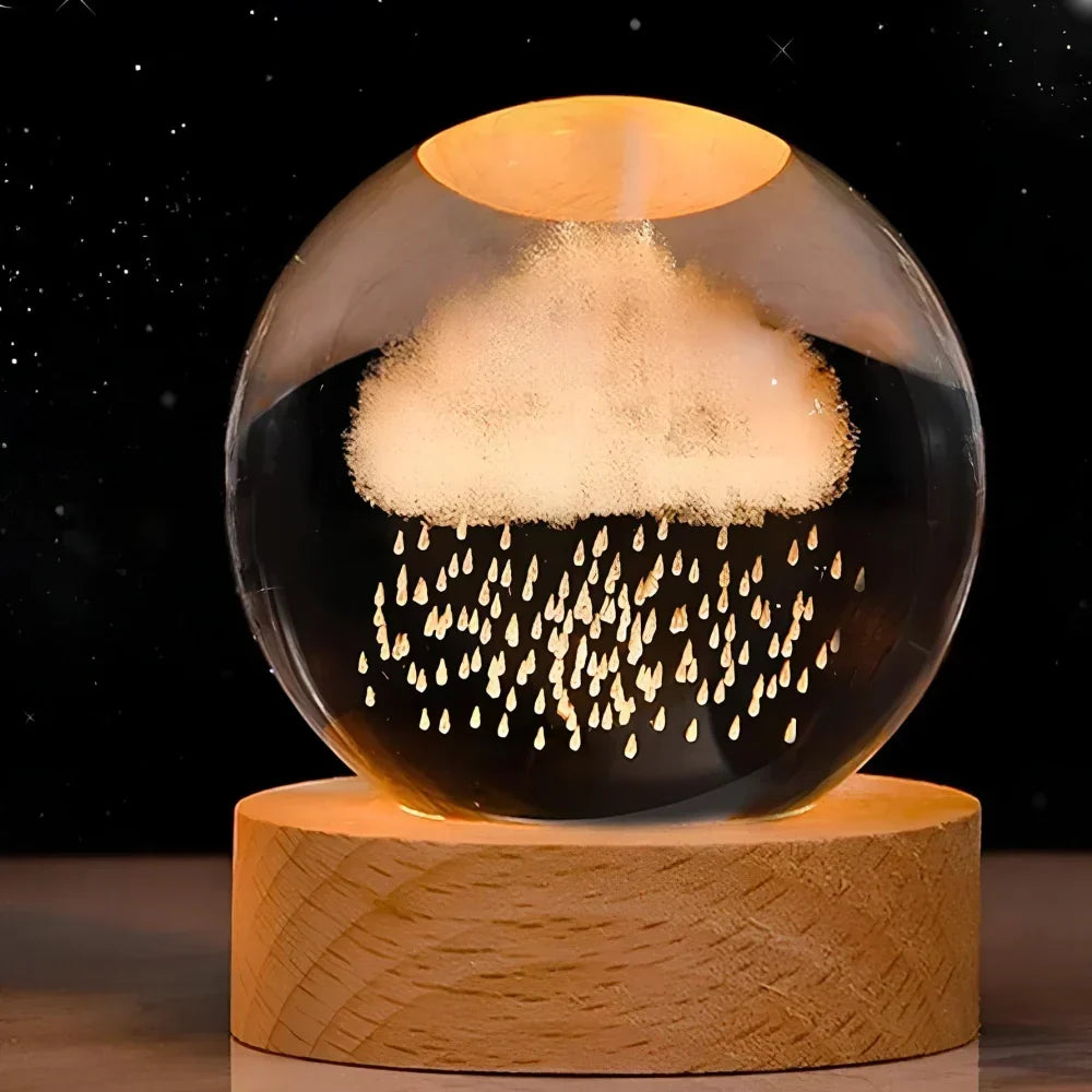 Krystalkugle med indgraveret 3D-planet LED-natlampe USB-bordlampe