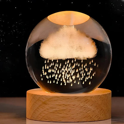 Krystalkugle med indgraveret 3D-planet LED-natlampe USB-bordlampe