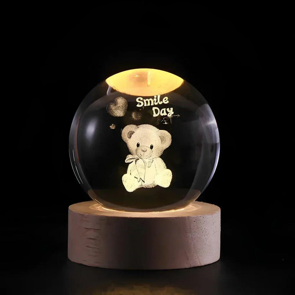 Krystalkugle med indgraveret 3D-planet LED-natlampe USB-bordlampe