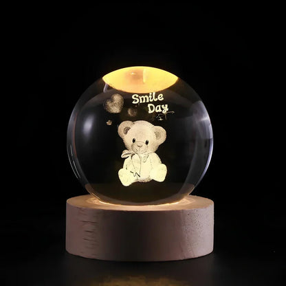 Krystalkugle med indgraveret 3D-planet LED-natlampe USB-bordlampe