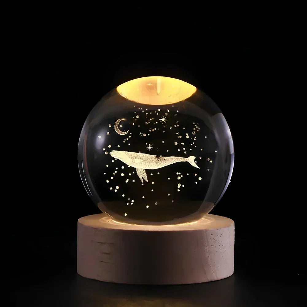 Krystalkugle med indgraveret 3D-planet LED-natlampe USB-bordlampe