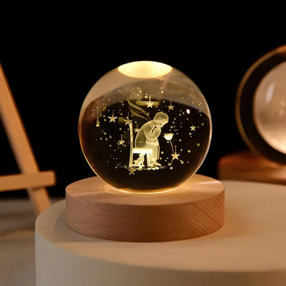 Krystalkugle med indgraveret 3D-planet LED-natlampe USB-bordlampe