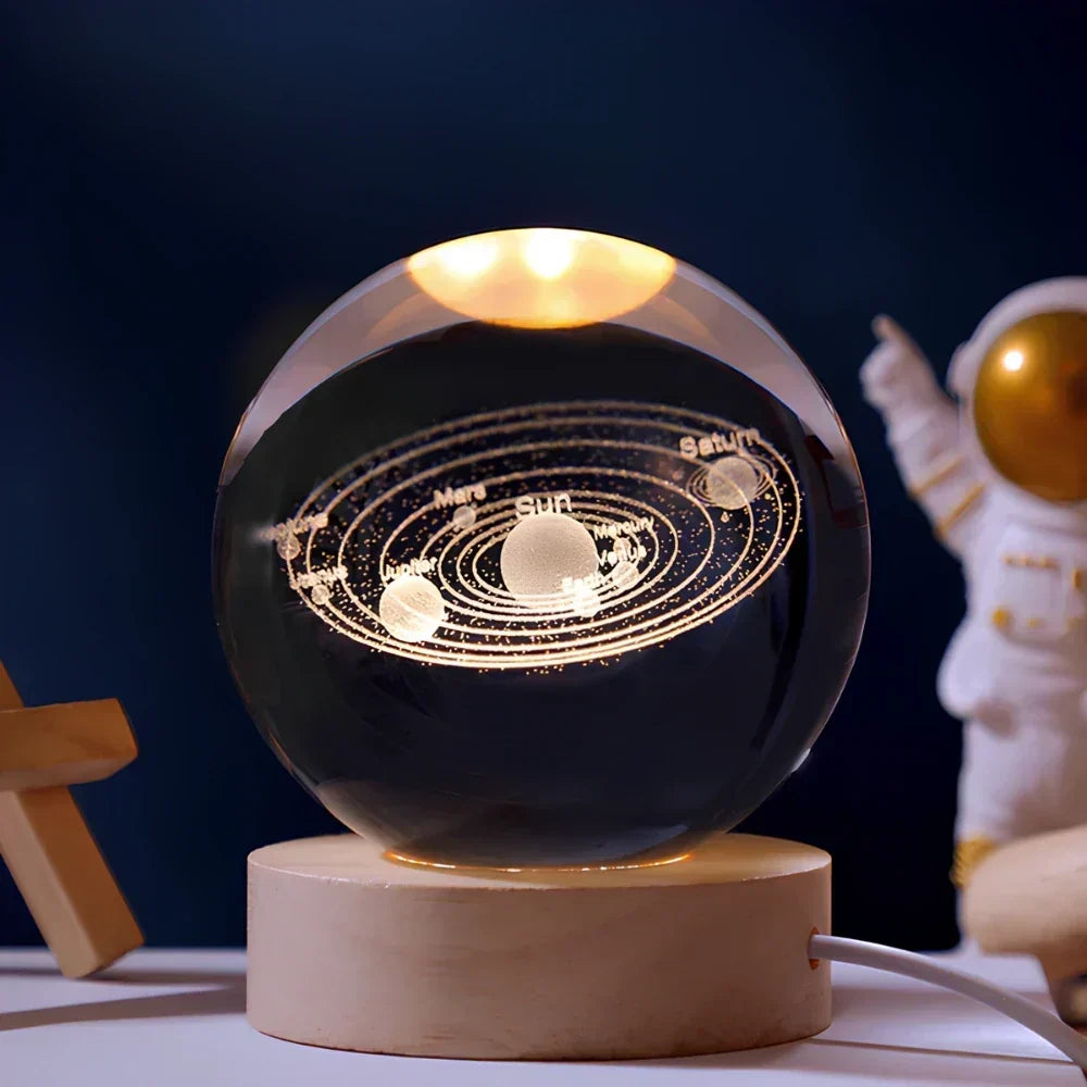 Krystalkugle med indgraveret 3D-planet LED-natlampe USB-bordlampe