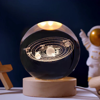 Krystalkugle med indgraveret 3D-planet LED-natlampe USB-bordlampe