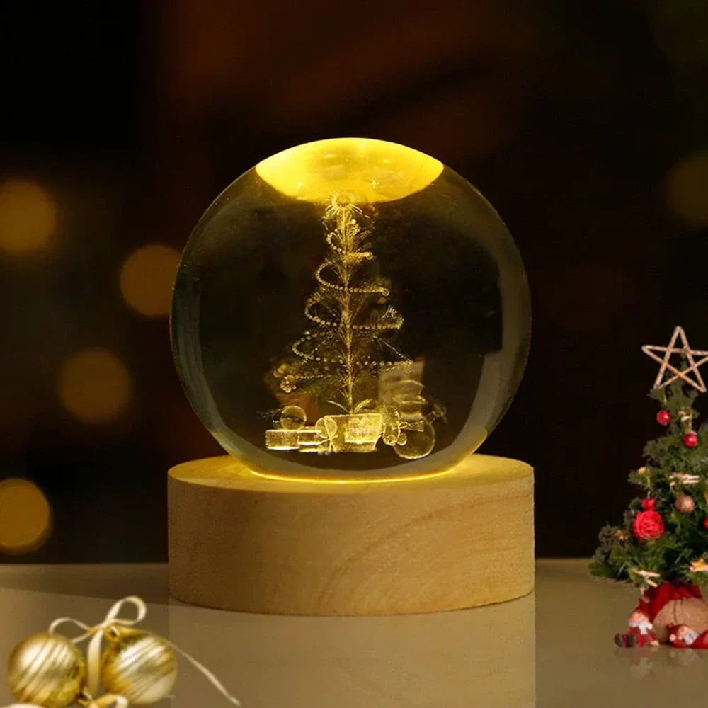Krystalkugle med indgraveret 3D-planet LED-natlampe USB-bordlampe