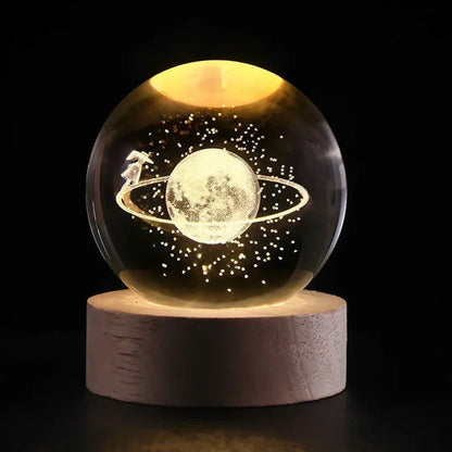 Krystalkugle med indgraveret 3D-planet LED-natlampe USB-bordlampe