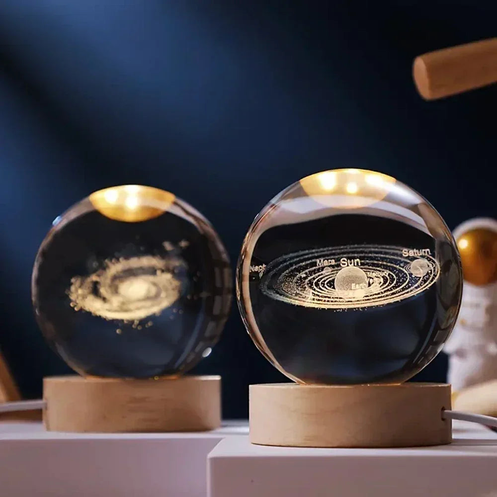 Krystalkugle med indgraveret 3D-planet LED-natlampe USB-bordlampe