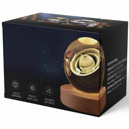 Krystalkugle med indgraveret 3D-planet LED-natlampe USB-bordlampe