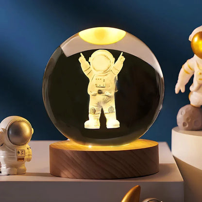 Krystalkugle med indgraveret 3D-planet LED-natlampe USB-bordlampe