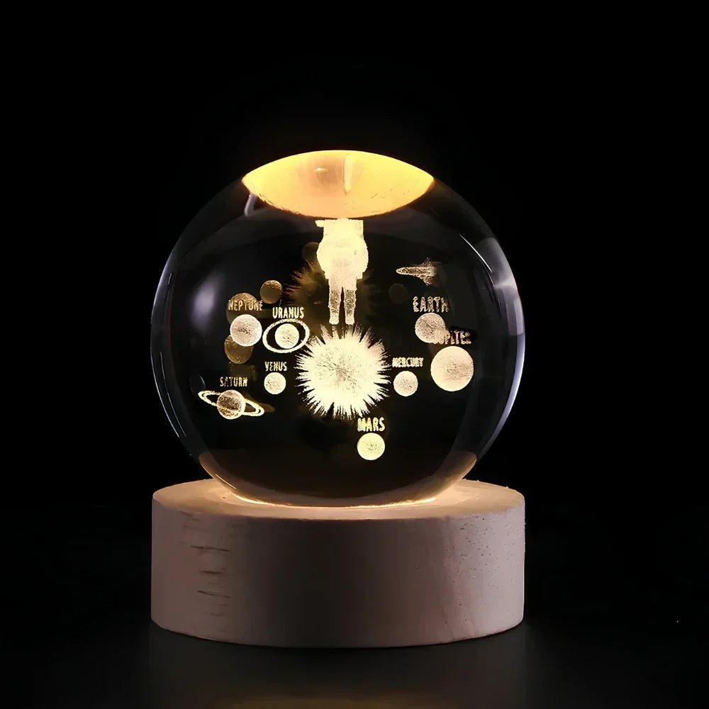 Krystalkugle med indgraveret 3D-planet LED-natlampe USB-bordlampe