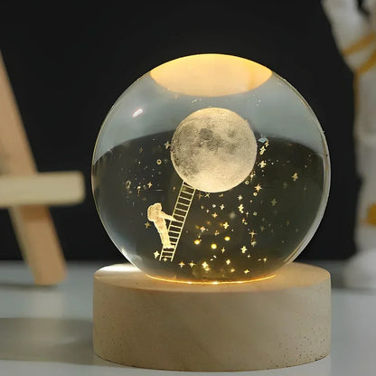 Krystalkugle med indgraveret 3D-planet LED-natlampe USB-bordlampe