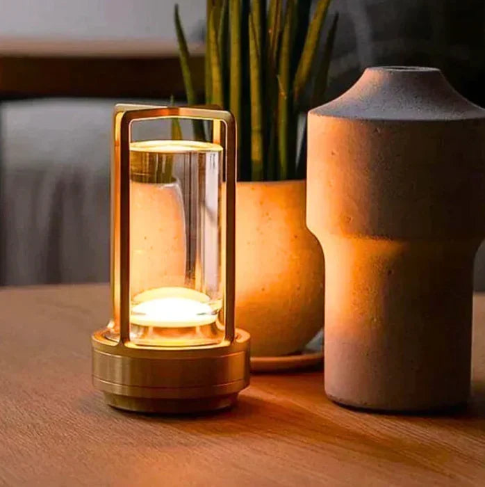 Krystalbordlampe med trådløst design, justerbart lys og 3 lysstyrkeniveauer