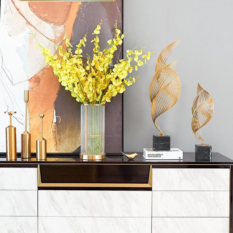 Curvique Abstract Gold Metal Sculpture for Home Decor