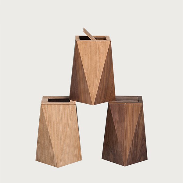 Diamond Wooden Waste Bin Minimalist Trash Can with Lid