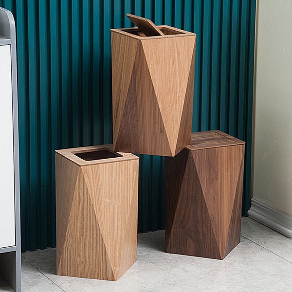 Diamond Wooden Waste Bin Minimalist Trash Can with Lid