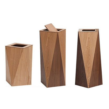 Diamond Wooden Waste Bin Minimalist Trash Can with Lid
