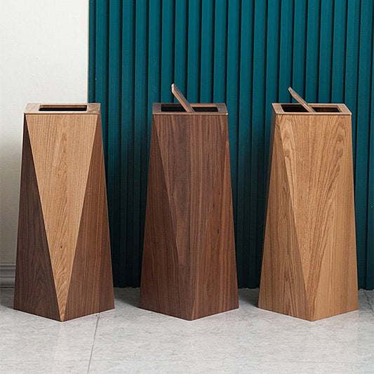 Diamond Wooden Waste Bin Minimalist Trash Can with Lid