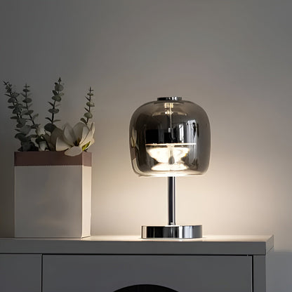 Dæmpbar glasbordlampe med touchbetjening og USB-strøm