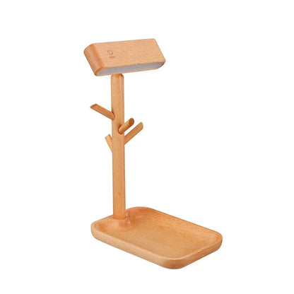 Dimbare houten tafellamp met geïntegreerd opbergvak en aanraakbediening