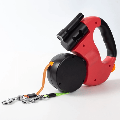 DoubleDog Dual Retractable Dog Lead with Anti Tangle Design and Light