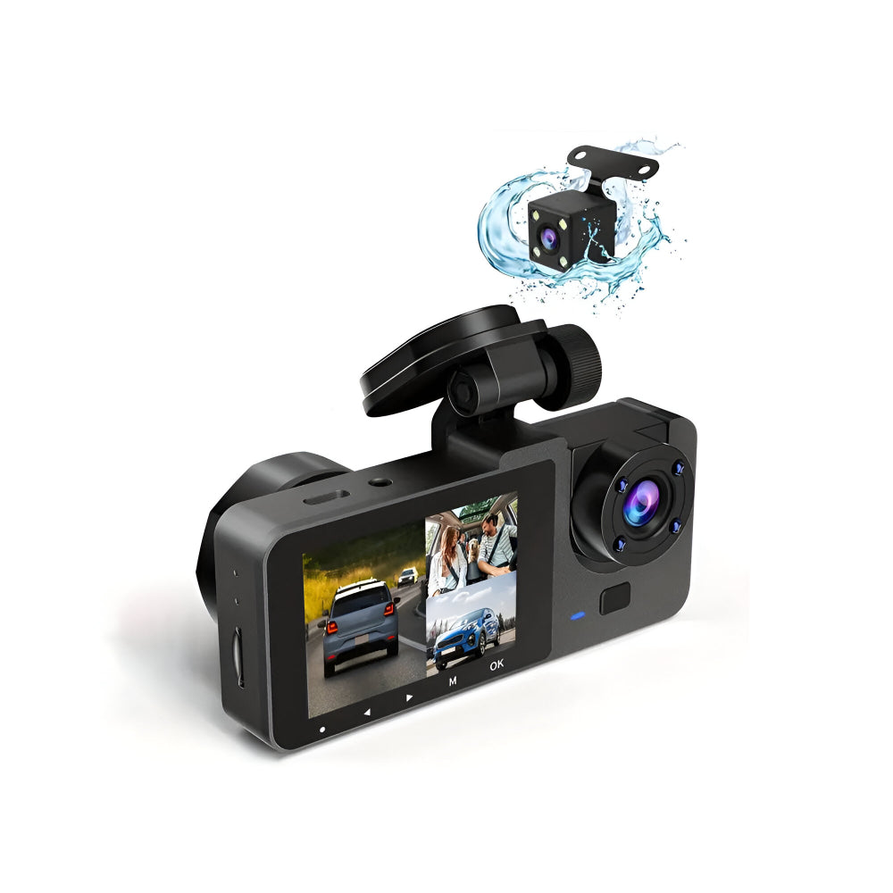 Dashcam med dobbelt objektiv, 1080P, bilkamera, kørselsoptager og parkeringsmonitor