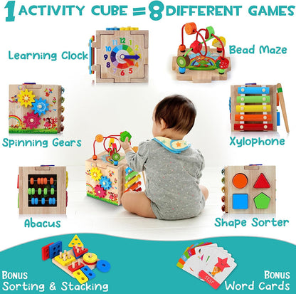 EduCube 8-in-1 houten Montessori activiteitenspeelgoed voor peuters (18+ maanden)